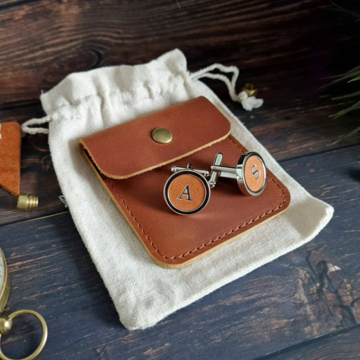 Personalized Leather Cufflinks – Custom Engraved Gift for Him