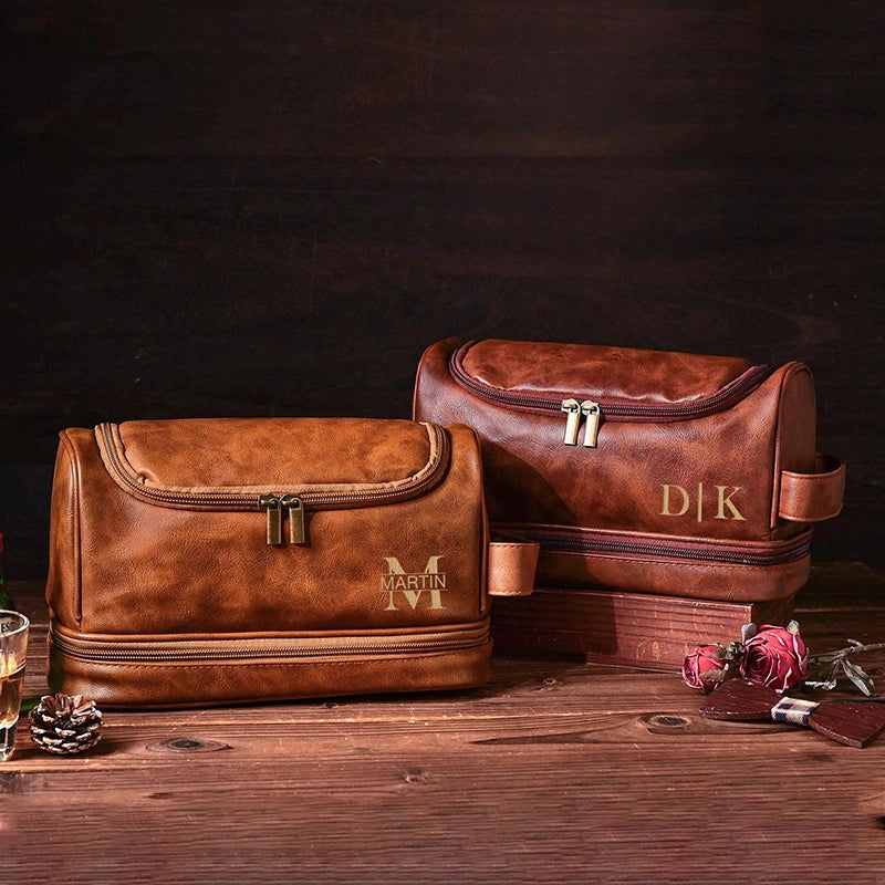 Personalized Leather Hanging Toiletry Bag for Men — Monogrammed Travel Organizer | Custom Grooming Bag | Valentine’s Day Gift for Him