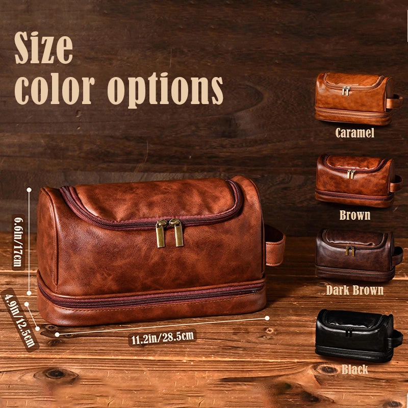 Personalized Leather Hanging Toiletry Bag for Men — Monogrammed Travel Organizer | Custom Grooming Bag | Valentine’s Day Gift for Him