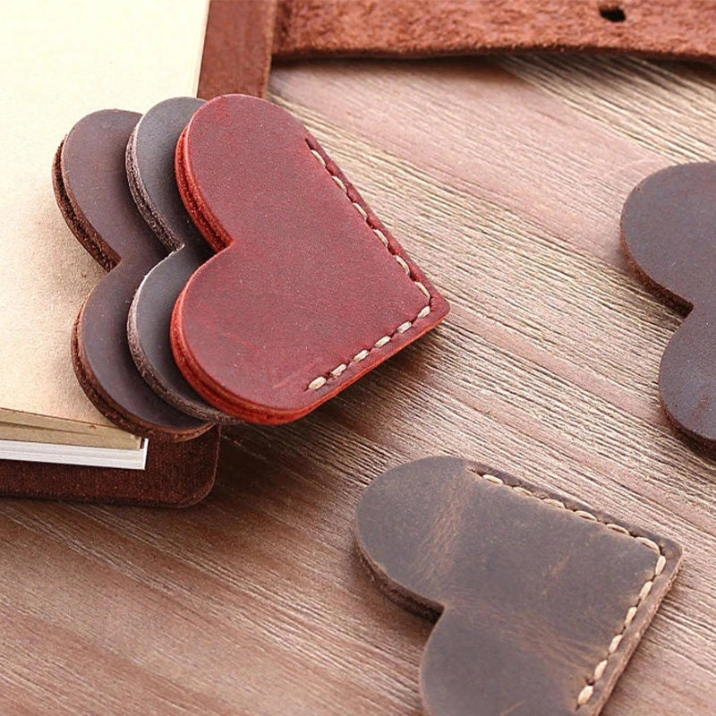 Personalized Leather Heart Bookmark – Custom Genuine Leather Page Corner Marker, Handmade Heart Bookmarks, Gift for Readers, Him & Her