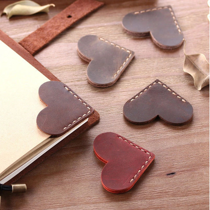 Personalized Leather Heart Bookmark – Custom Genuine Leather Page Corner Marker, Handmade Heart Bookmarks, Gift for Readers, Him & Her