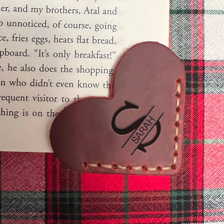 Personalized Leather Heart Bookmark – Custom Genuine Leather Page Corner Marker, Handmade Heart Bookmarks, Gift for Readers, Him & Her
