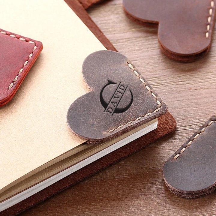Personalized Leather Heart Bookmark – Custom Genuine Leather Page Corner Marker, Handmade Heart Bookmarks, Gift for Readers, Him & Her