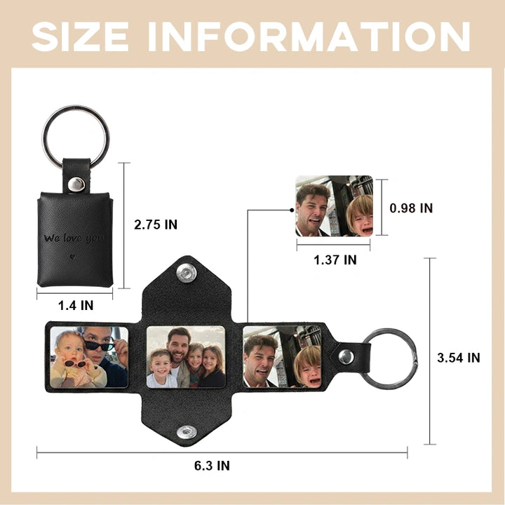 Personalized Leather Photo Album Keychain – Custom Engraved Picture Keyring for Dad & Him