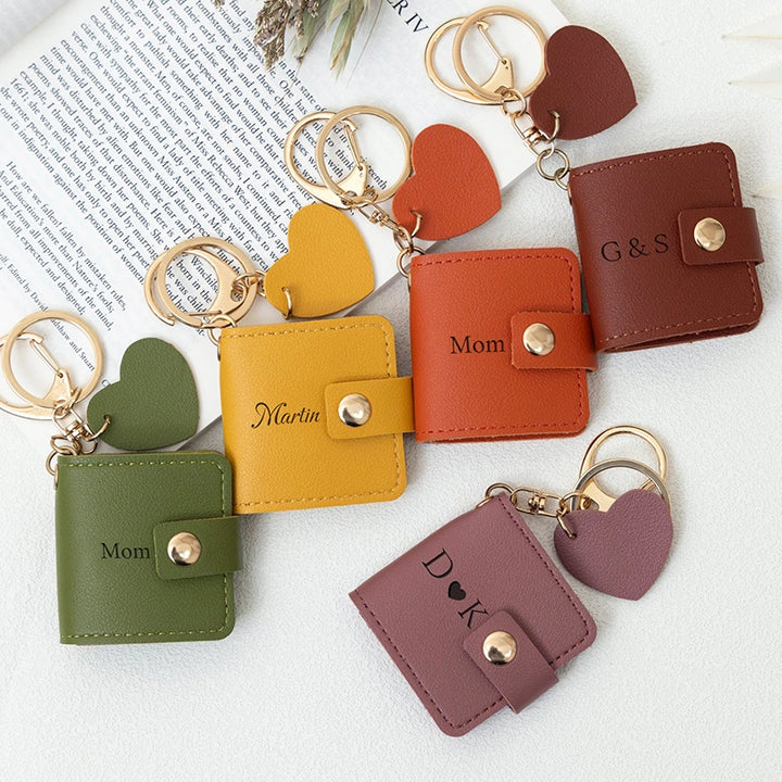 Personalized Leather Photo Keychain – Double Photo Keyring with Engraving | Custom Gift for Dad, Mom, Couples
