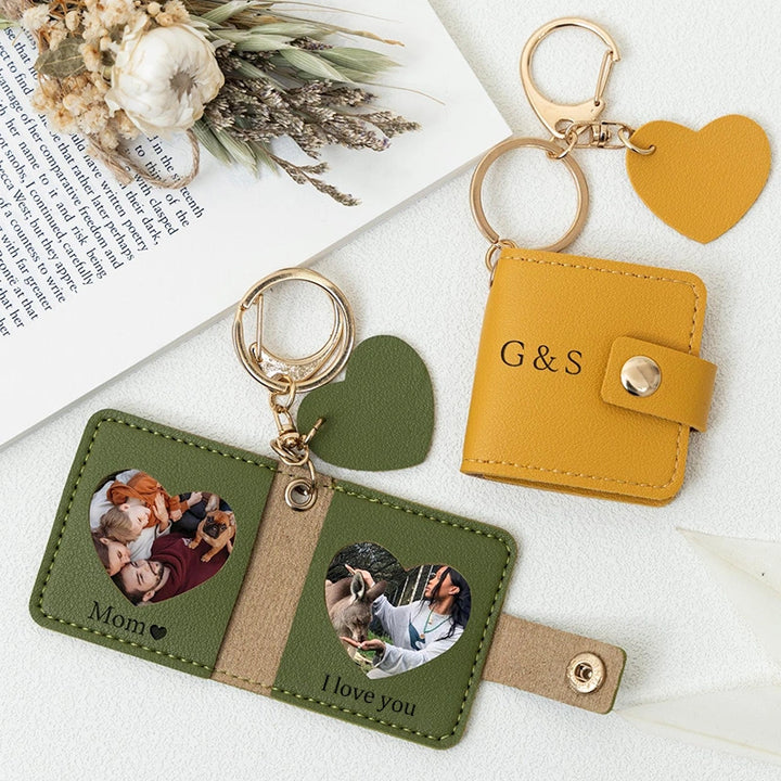 Personalized Leather Photo Keychain – Double Photo Keyring with Engraving | Custom Gift for Dad, Mom, Couples