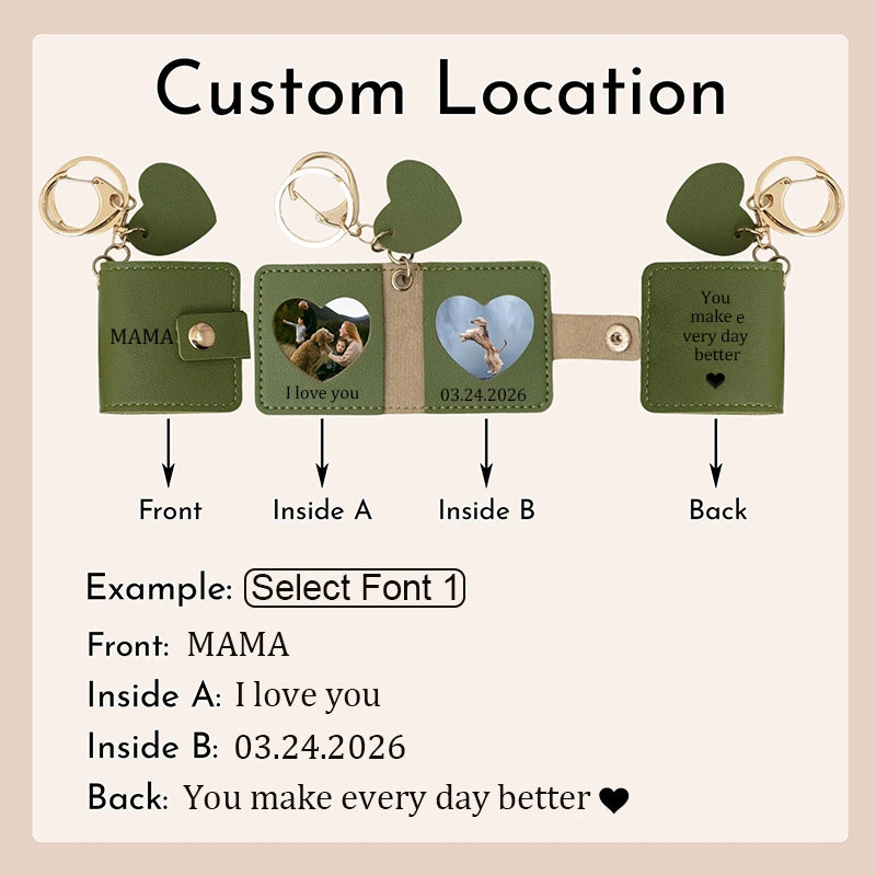 Personalized Leather Photo Keychain – Double Photo Keyring with Engraving | Custom Gift for Dad, Mom, Couples