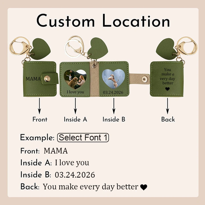 Personalized Leather Photo Keychain – Double Photo Keyring with Engraving | Custom Gift for Dad, Mom, Couples