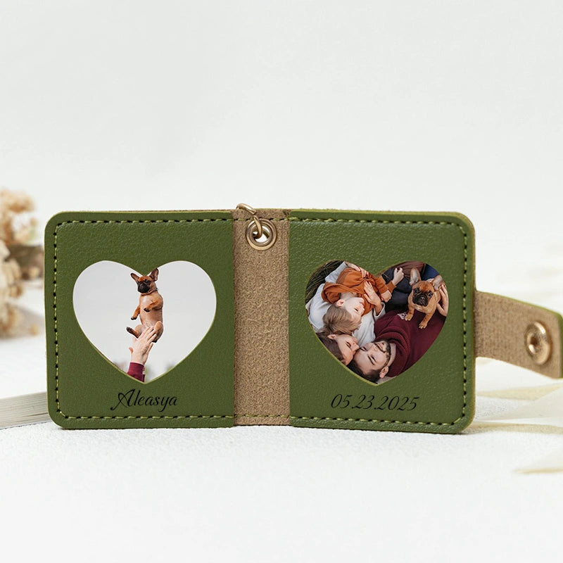 Personalized Leather Photo Keychain – Double Photo Keyring with Engraving | Custom Gift for Dad, Mom, Couples