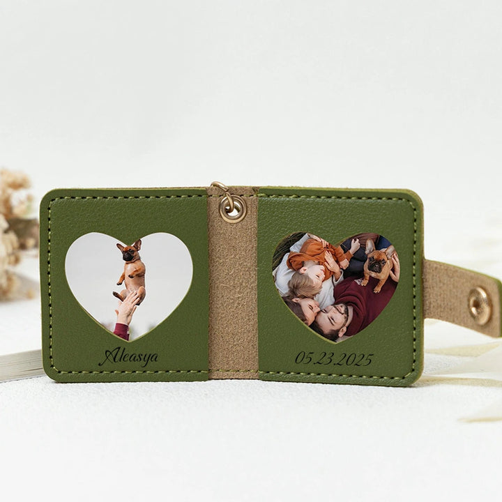 Personalized Leather Photo Keychain – Double Photo Keyring with Engraving | Custom Gift for Dad, Mom, Couples
