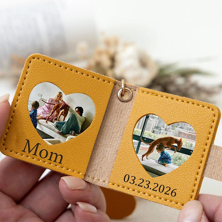 Personalized Leather Photo Keychain – Double Photo Keyring with Engraving | Custom Gift for Dad, Mom, Couples