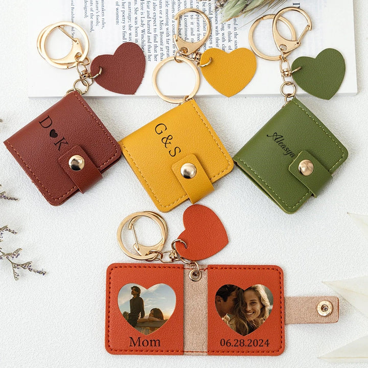 Personalized Leather Photo Keychain – Double Photo Keyring with Engraving | Custom Gift for Dad, Mom, Couples
