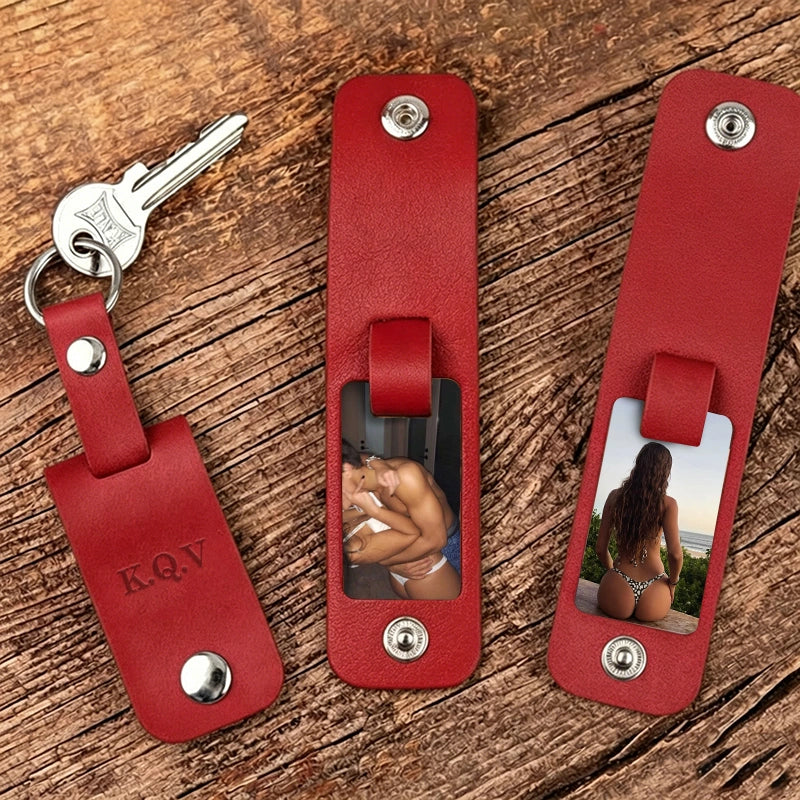 Personalized Leather Photo Keychain – Custom Engraved Picture Keyring Gift