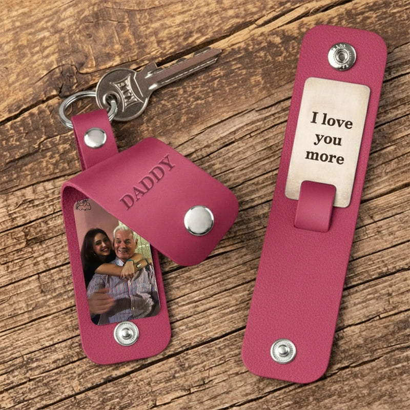 Personalized Leather Photo Keychain – Custom Engraved Picture Keyring for Dad & Him