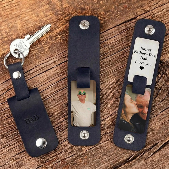 Personalized Leather Photo Keychain – Custom Engraved Picture Keyring for Dad & Him