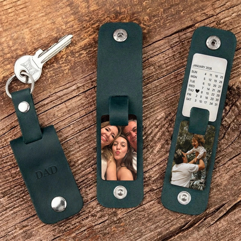 Personalized Leather Photo Keychain – Custom Engraved Picture Keyring for Dad & Him