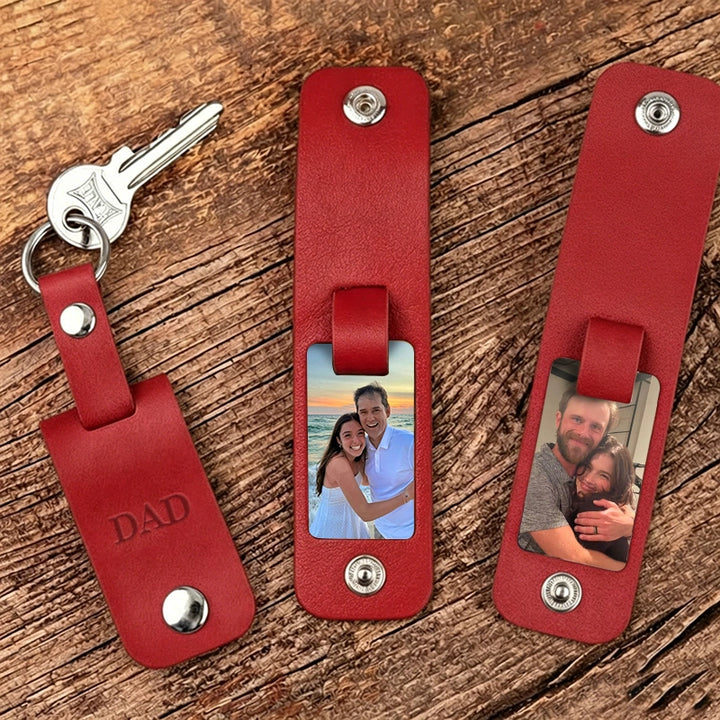 Personalized Leather Photo Keychain – Custom Engraved Picture Keyring for Dad & Him