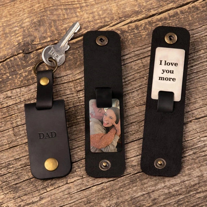 Personalized Leather Photo Keychain – Custom Engraved Picture Keyring for Dad & Him