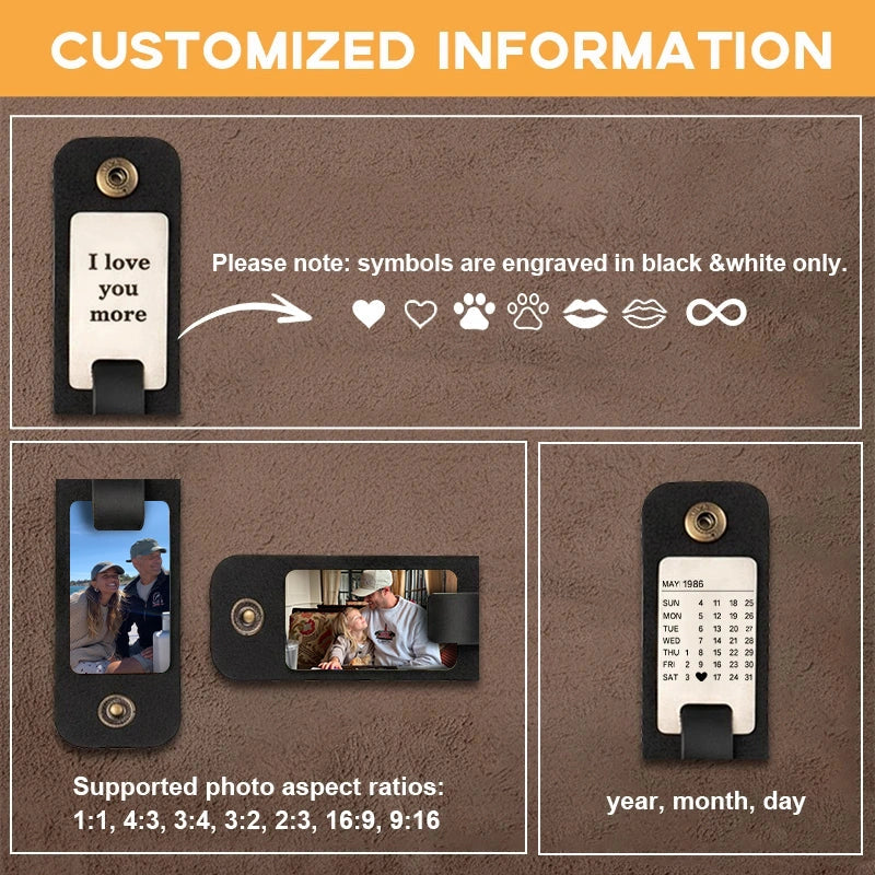Personalized Leather Photo Keychain – Custom Engraved Picture Keyring for Dad & Him