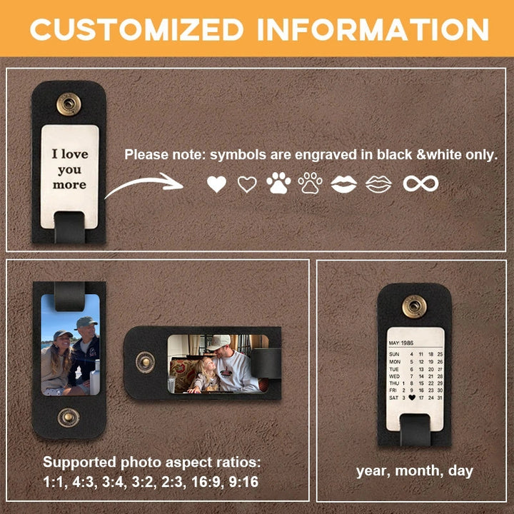 Personalized Leather Photo Keychain – Custom Engraved Picture Keyring for Dad & Him