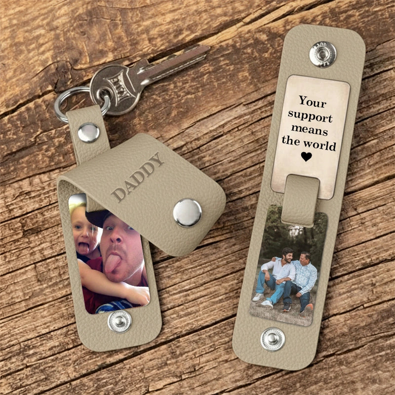 Personalized Leather Photo Keychain – Custom Engraved Picture Keyring for Dad & Him