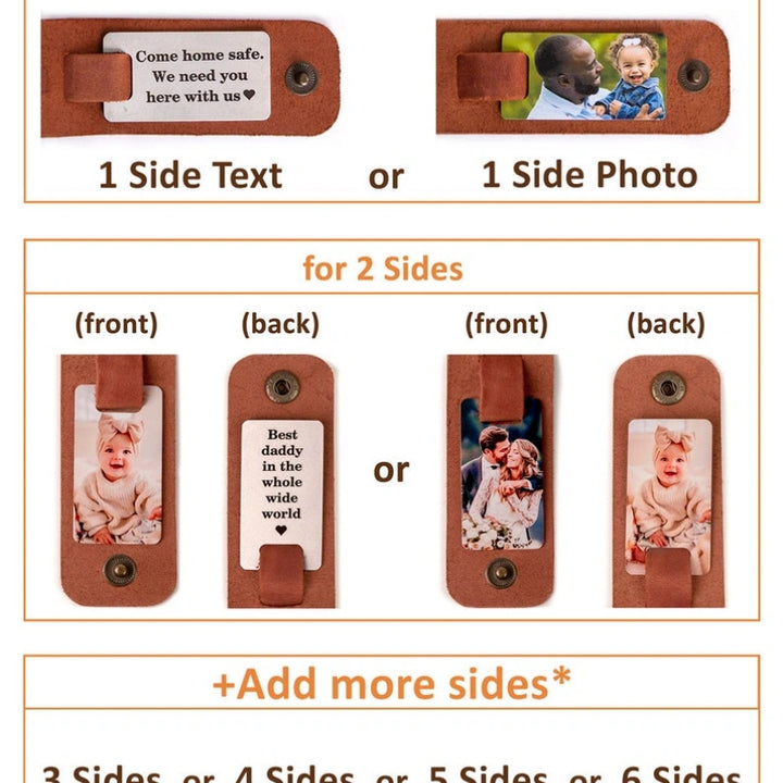 Personalized Leather Photo Keychain for Him – Custom Engraved Picture Keyring Gift