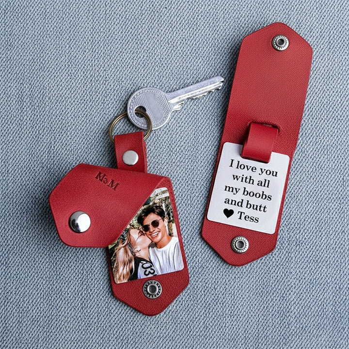 Personalized Leather Photo Keychain for Him – Naughty & Meaningful Custom Picture Keychain Gift