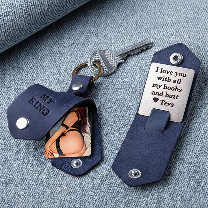 Personalized Leather Photo Keychain for Him – Naughty & Meaningful Custom Picture Keychain Gift