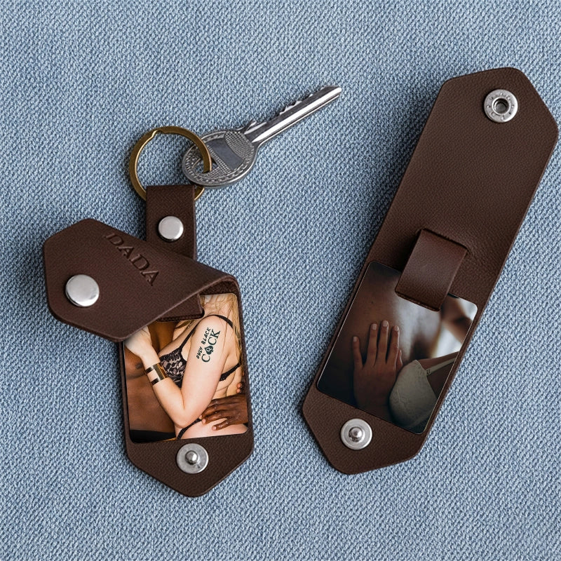 Personalized Leather Photo Keychain for Him – Naughty & Meaningful Custom Picture Keychain Gift