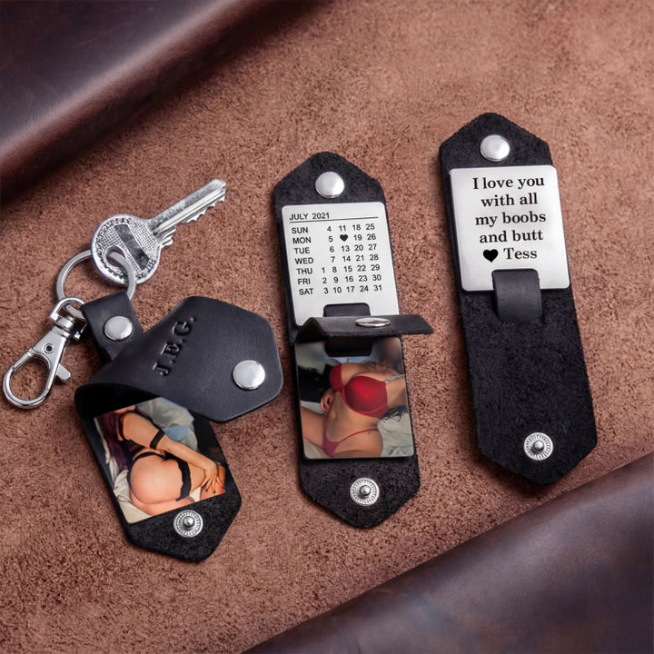 Chaveiro de couro personalizado com foto para homens | Chaveiro personalizado com foto para presentear ele | Chaveiro de couro gravado para namorado, marido, pai