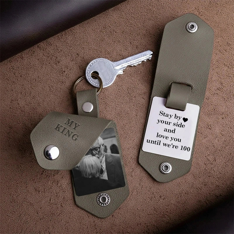 Chaveiro de couro personalizado com foto para homens | Chaveiro personalizado com foto para presentear ele | Chaveiro de couro gravado para namorado, marido, pai