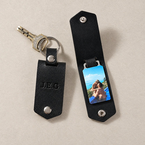 The "Our Secret" Personalized Leather Photo Keychain - Custom Private Keepsake Gift For Him