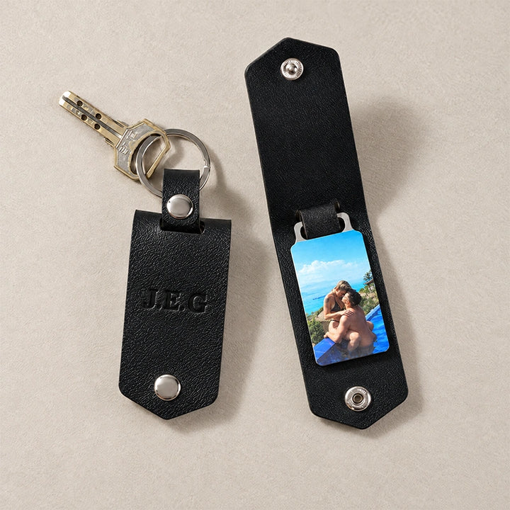 The "Our Secret" Personalized Leather Photo Keychain - Custom Private Keepsake Gift For Him