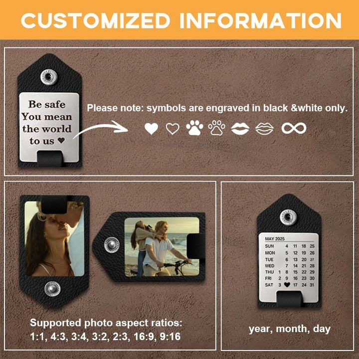 Personalized Leather Photo Keychain for Men | Custom Picture Keychain Gift for Him | Engraved Leather Keyring for Boyfriend, Husband, Dad