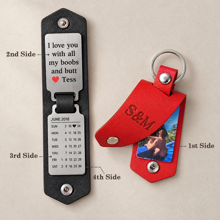 The "Our Secret" Personalized Leather Photo Keychain - Custom Private Keepsake Gift For Him