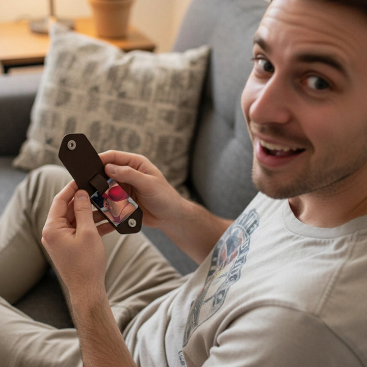 Personalized Leather Photo Keychain for Men | Custom Picture Keychain Gift for Him | Engraved Leather Keyring for Boyfriend, Husband, Dad
