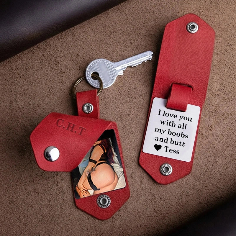 Chaveiro de couro personalizado com foto para homens | Chaveiro personalizado com foto para presentear ele | Chaveiro de couro gravado para namorado, marido, pai