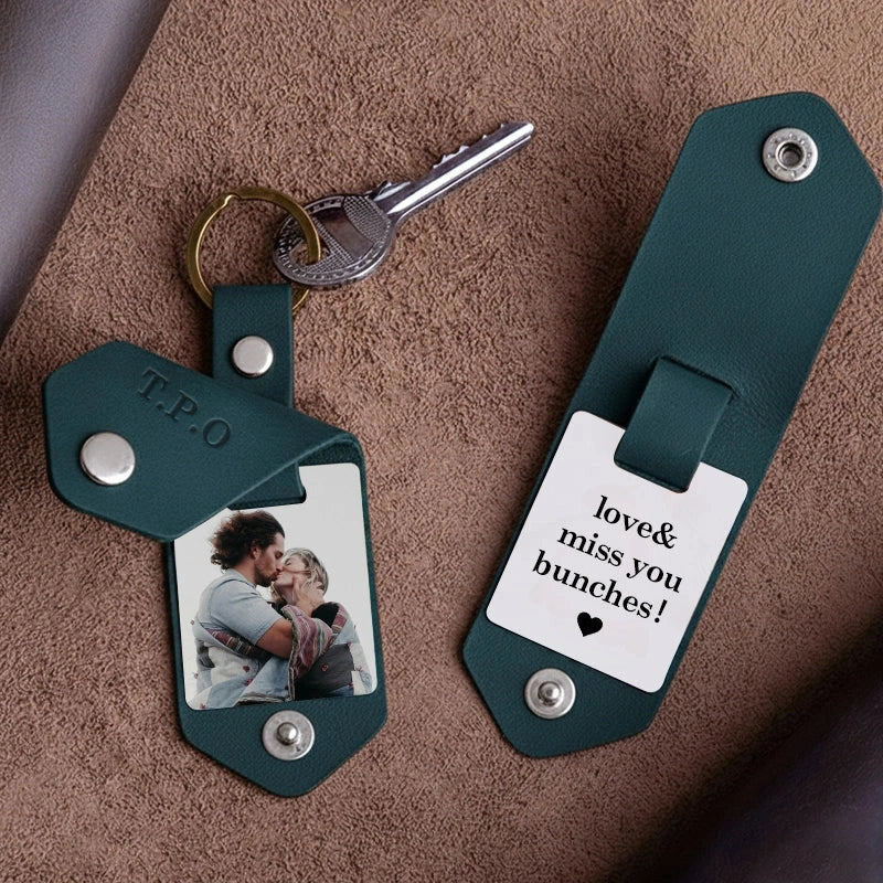 Chaveiro de couro personalizado com foto para homens | Chaveiro personalizado com foto para presentear ele | Chaveiro de couro gravado para namorado, marido, pai