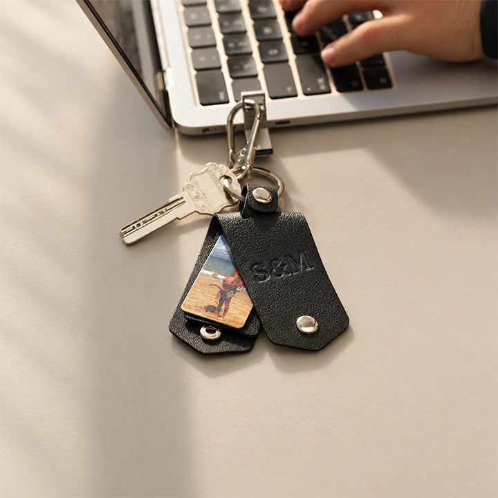 The "Our Secret" Personalized Leather Photo Keychain - Custom Private Keepsake Gift For Him