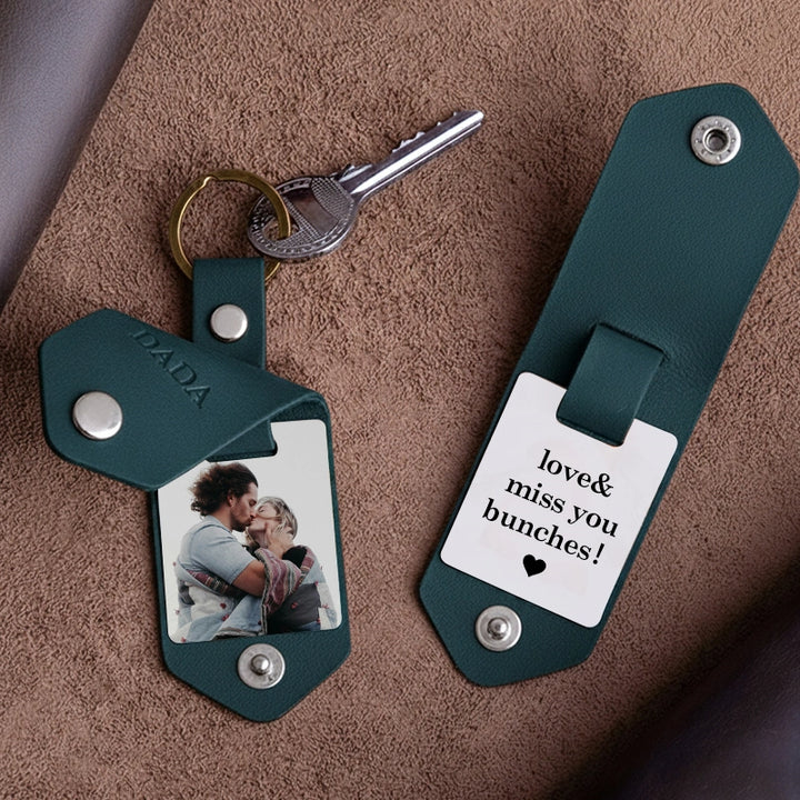 Personalized Leather Photo Keychain for Men | Custom Picture Keychain Gift for Him | Engraved Leather Keyring for Boyfriend, Husband, Dad