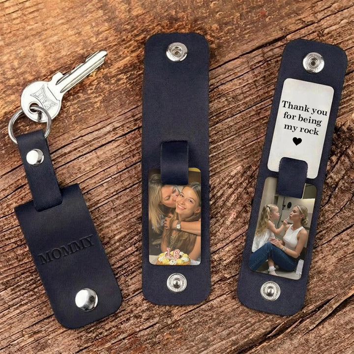 Personalized Leather Photo Keychain for Mom – Custom Kids Photo & Engraved Message Gift | Mother’s Day Keepsake