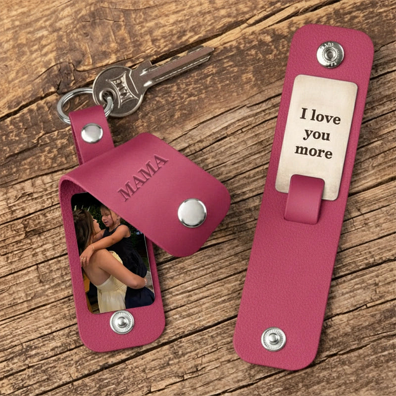 Personalized Leather Photo Keychain for Mom – Custom Kids Photo & Engraved Message Gift | Mother’s Day Keepsake