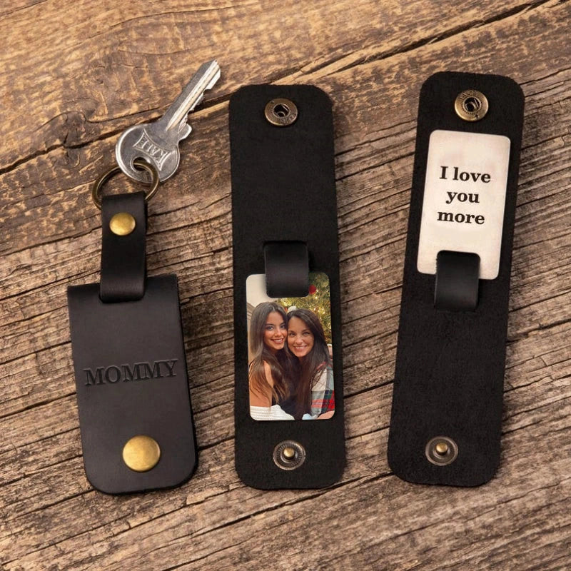 Personalized Leather Photo Keychain for Mom – Custom Kids Photo & Engraved Message Gift | Mother’s Day Keepsake