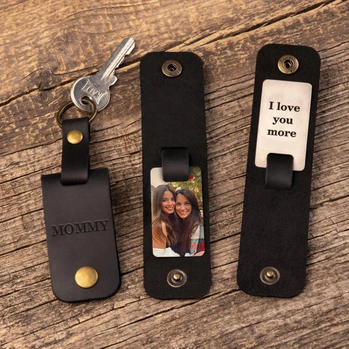 Personalized Leather Photo Keychain for Mom – Custom Kids Photo & Engraved Message Gift | Mother’s Day Keepsake