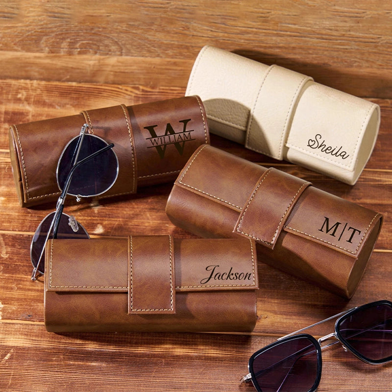 Estojo de couro personalizado para óculos de sol – Estojo gravado sob medida para padrinhos, madrinhas e presentes de Natal.