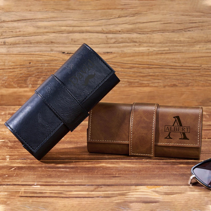 Estojo de couro personalizado para óculos de sol – Estojo gravado sob medida para padrinhos, madrinhas e presentes de Natal.