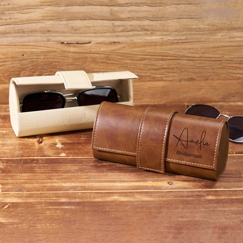 Estojo de couro personalizado para óculos de sol – Estojo gravado sob medida para padrinhos, madrinhas e presentes de Natal.