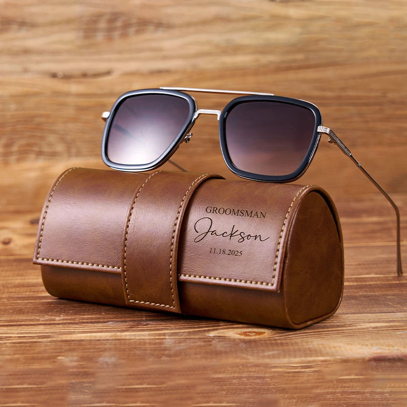 Estojo de couro personalizado para óculos de sol – Estojo gravado sob medida para padrinhos, madrinhas e presentes de Natal.