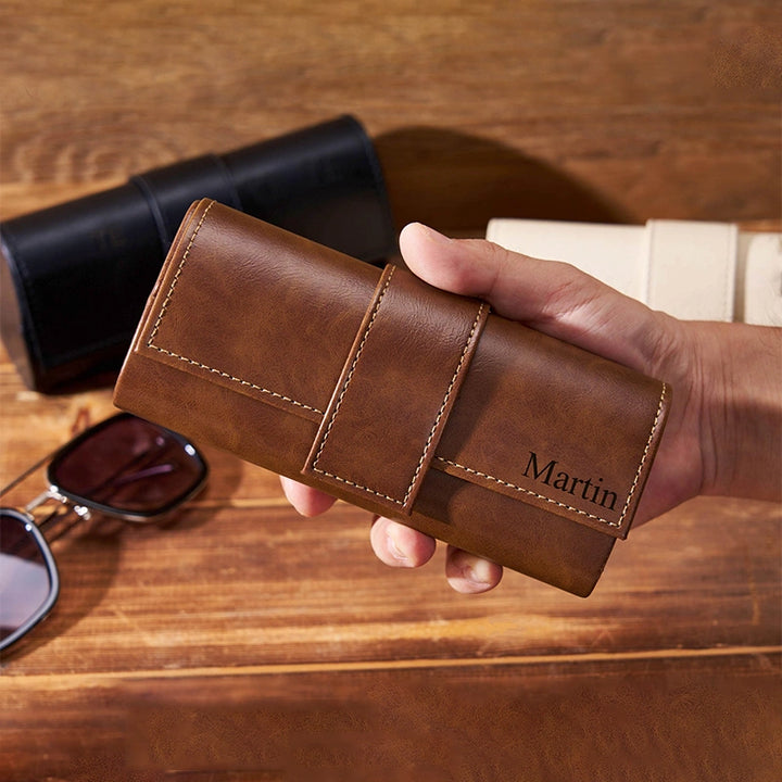 Estojo de couro personalizado para óculos de sol – Estojo gravado sob medida para padrinhos, madrinhas e presentes de Natal.