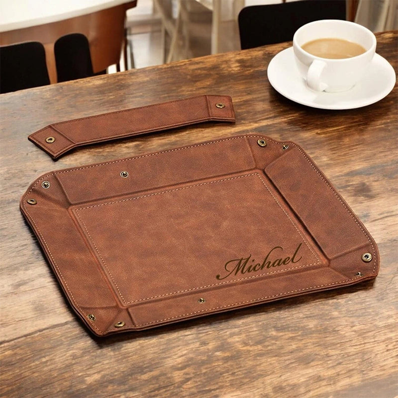 Personalized Leather Valet Tray with Divider – Custom Catchall Organizer for Wallet, Watch & Jewelry, Gift for Him